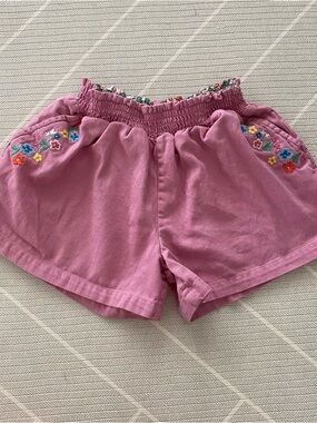 MINI BODEN Pink Embroidered Floral Pull-on Shorts Girl’s Size 5-6Y
